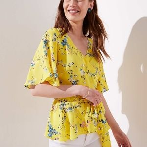 LOFT floral yellow wrap top